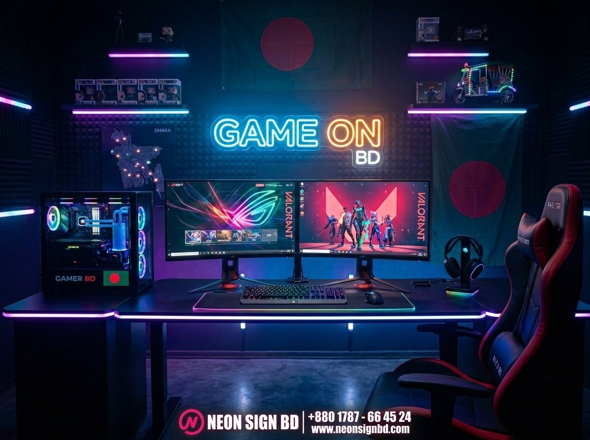 custom neon gaming signs gamer tag ice blue LED gaming room Bangladesh