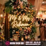 custom wedding neon sign backdrop for photo booth at reception hall Bangladesh