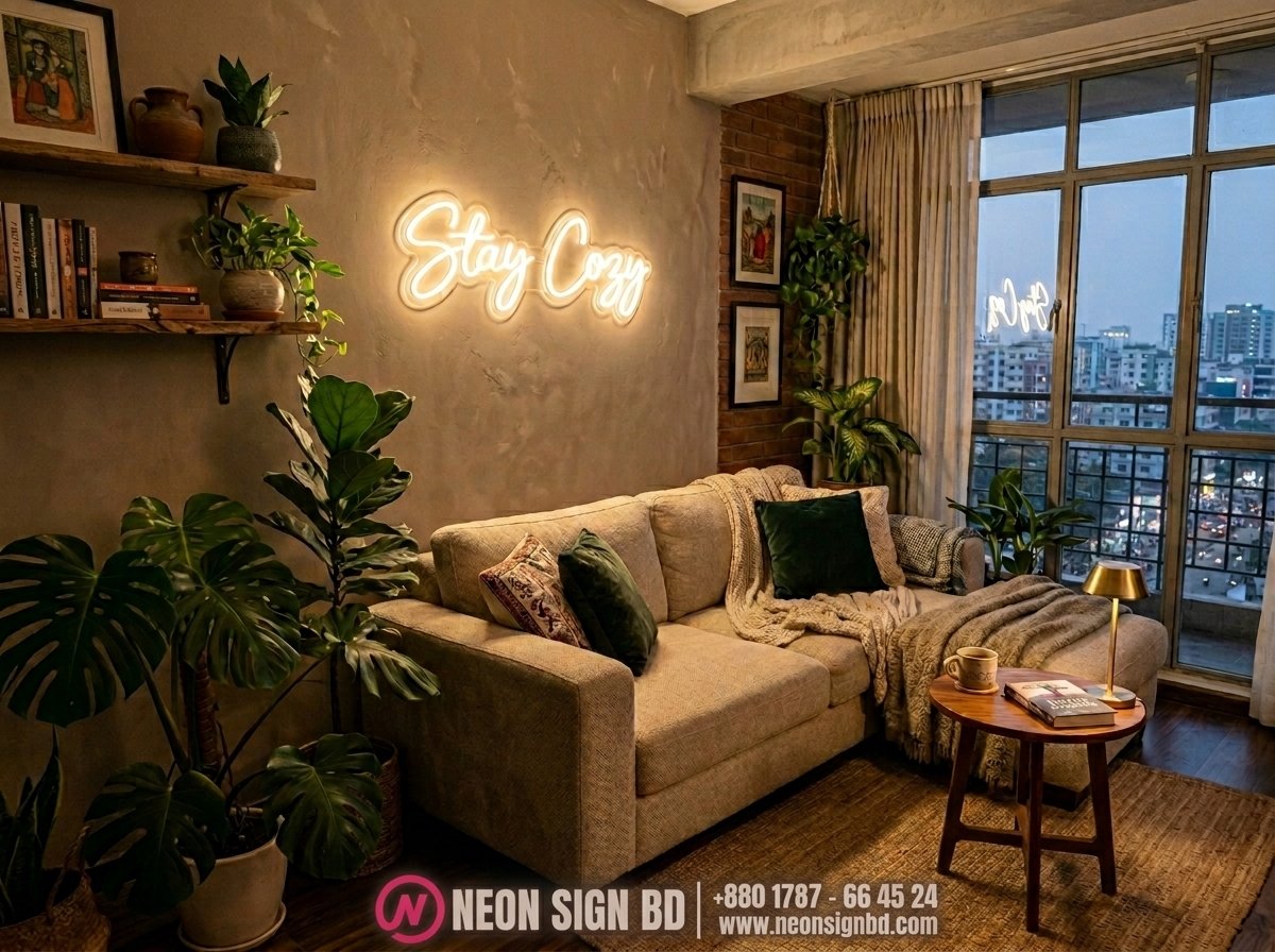 room decor neon sign blush pink glow bedroom wall Bangladesh